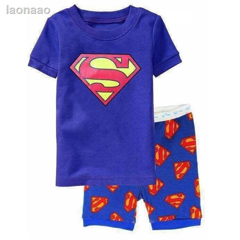 ✳❅❀Bộ áo thun in logo siêu nhân + quần ngắn cotton mùa hè cho bé trai 2-7 tuổi