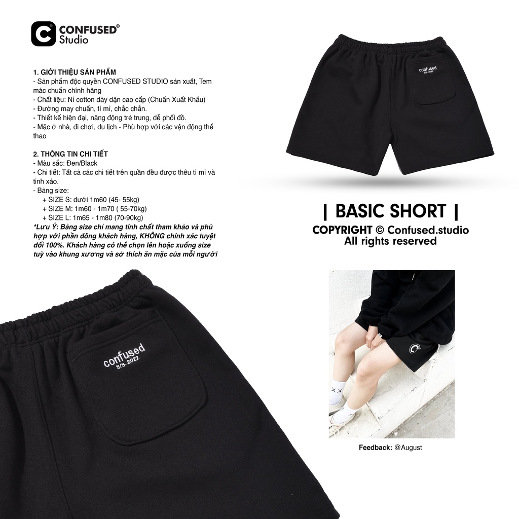 Quần Short Unisex CONFUSED thể thao chất liệu CAO CẤP, Quần đùi basic Nam Nữ oversize phong cách đường phố