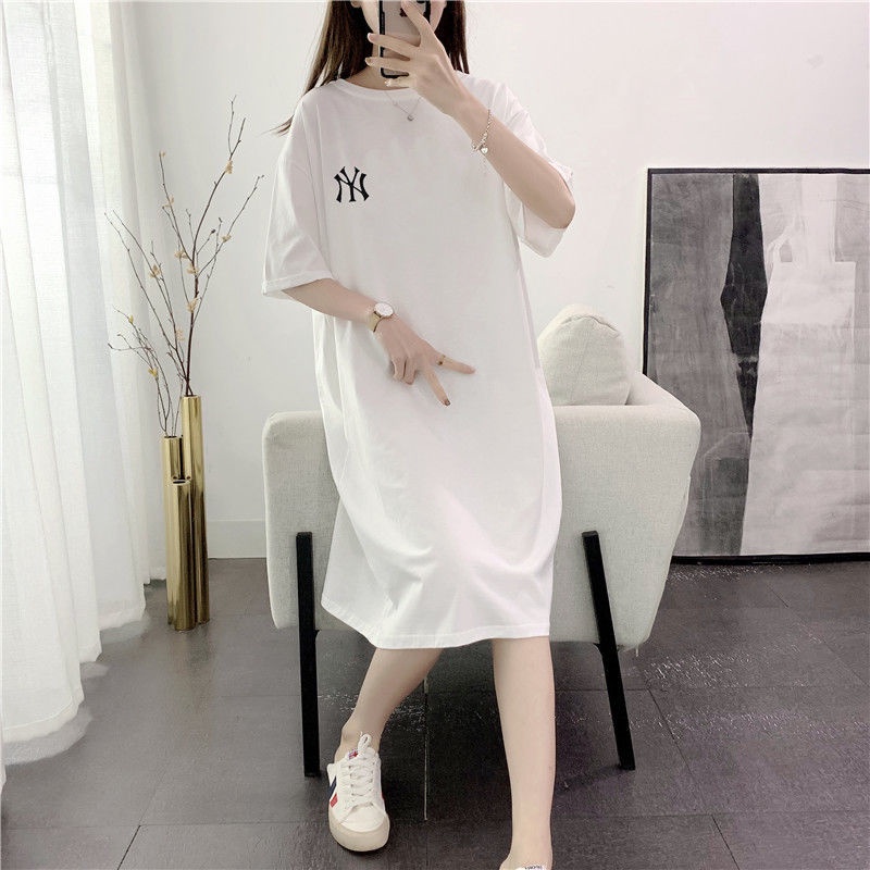 Đầm Thun Cotton Màu Trơn Dáng Rộng Thời Trang Mùa Hè Hàng Mới Dành Cho Bạn Nữ