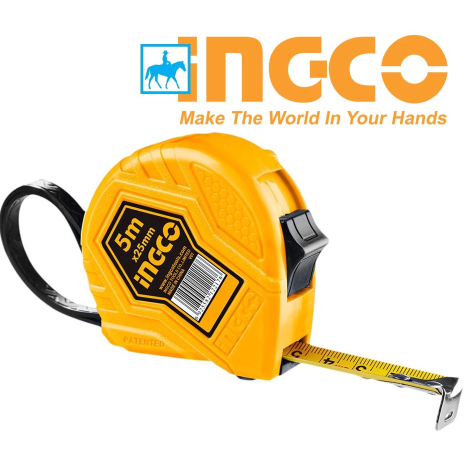INGCO Thước Cuộn 5 Mét Thép Nền Vàng 5m x 25mm HSMT0835