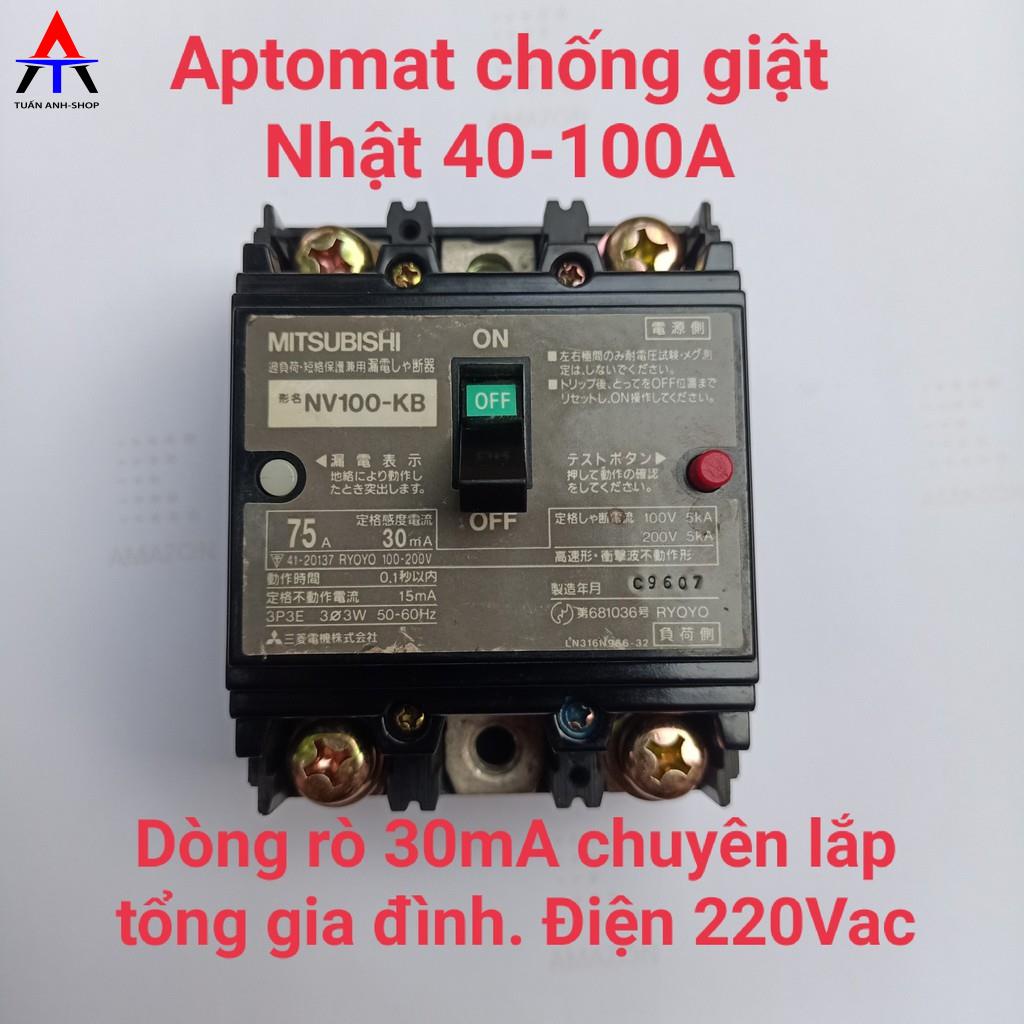 Aptomat chống giật 40-100A dòng rò 30mA chuyên lắp tổng 220VAC nhật bãi