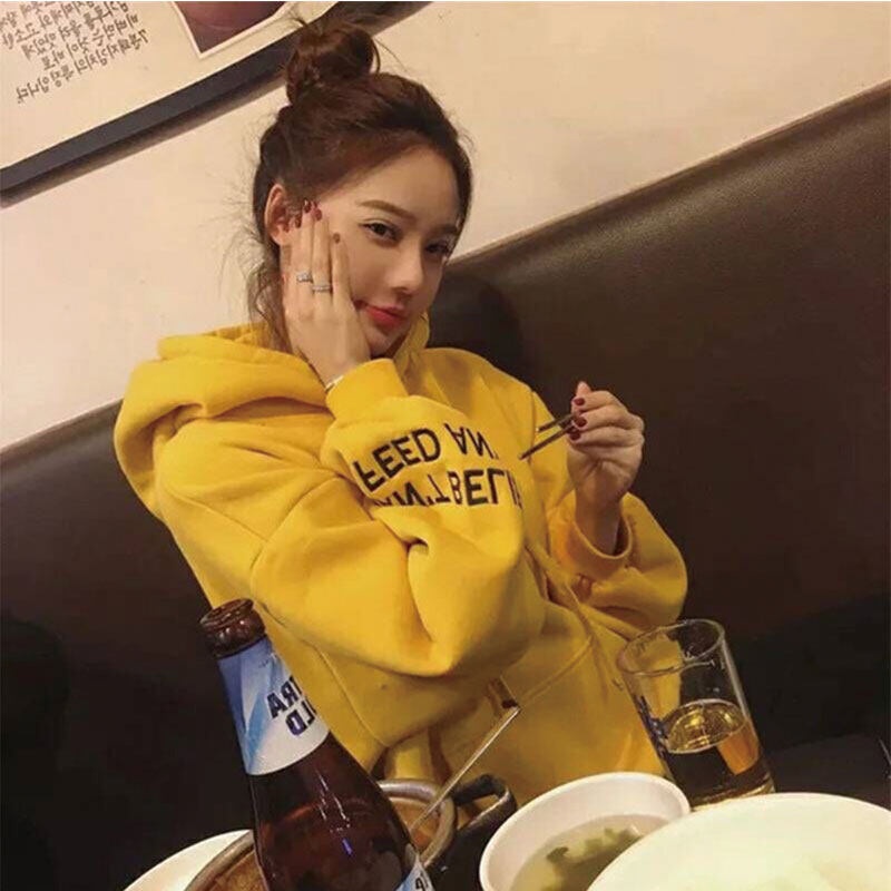 Á́o YEYA có mũ trùm đầu tay dài dáng rộng vải lông cừu mềm phong cách Hàn Quốc cho nữ