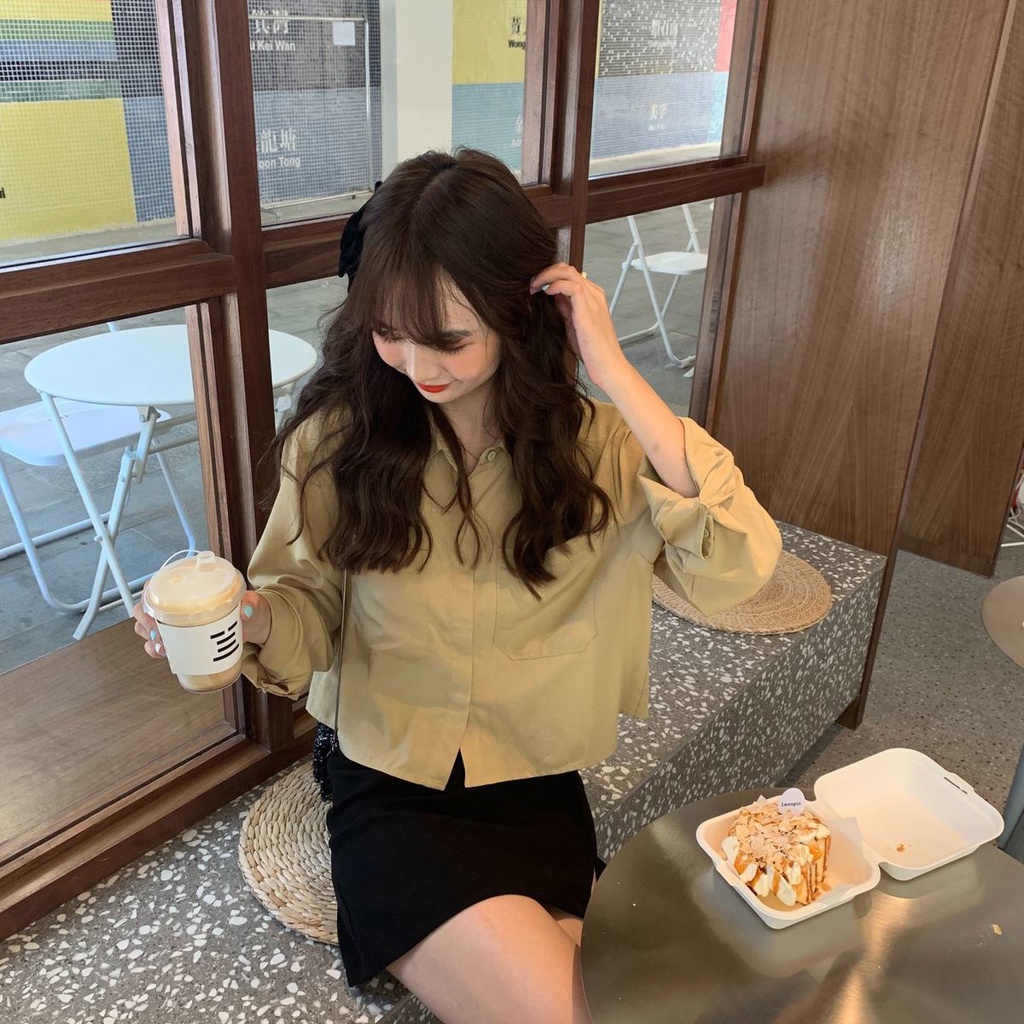 Áo sơ mi BH tay dài màu trơn thiết kế mới thời trang theo phong cách Hàn Quốc cho nữ