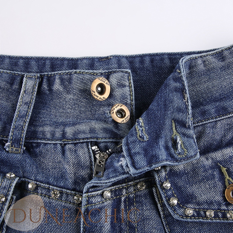 DUNEA Chân váy jean Phối Túi Đính Đá Phong Cách Retro Cho Nữ