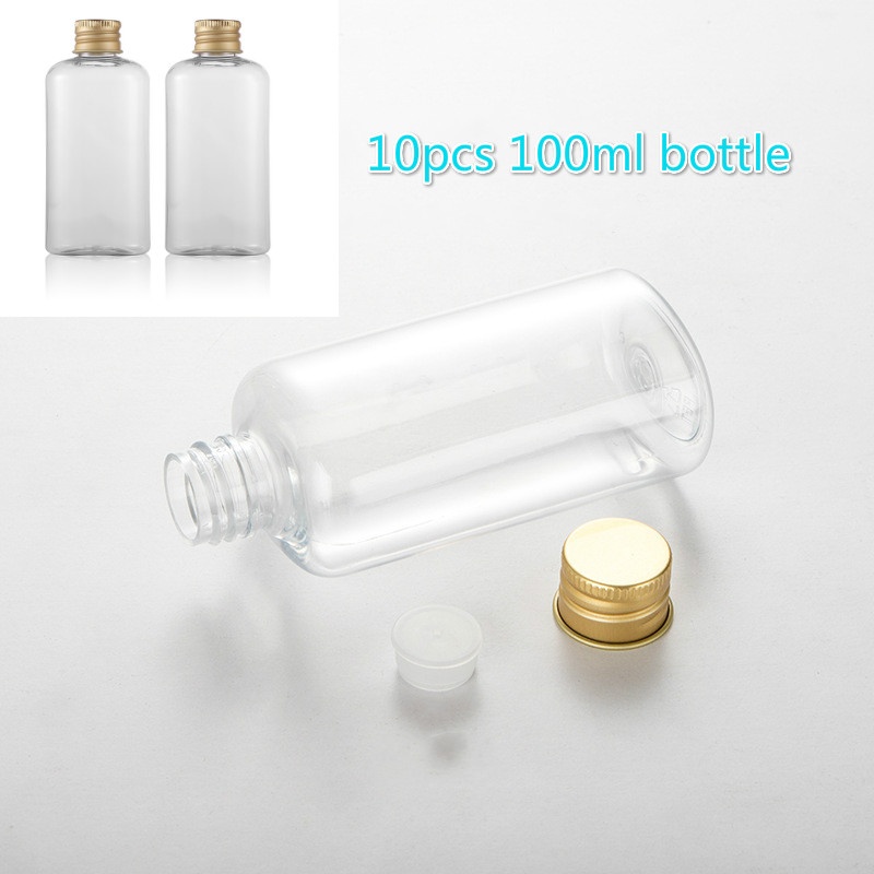 Set 10 Vỏ Bọc Chai Lọ Rỗng Hình Bầu Dục Bằng Nhựa Nhôm Màu Vàng 100ml Có Nắp Đậy Bên Trong