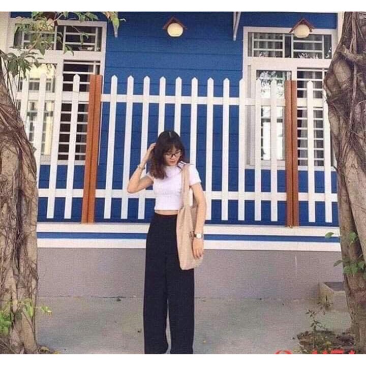 Quần culottes ống rộng khóa kéo hông không túi Lovi