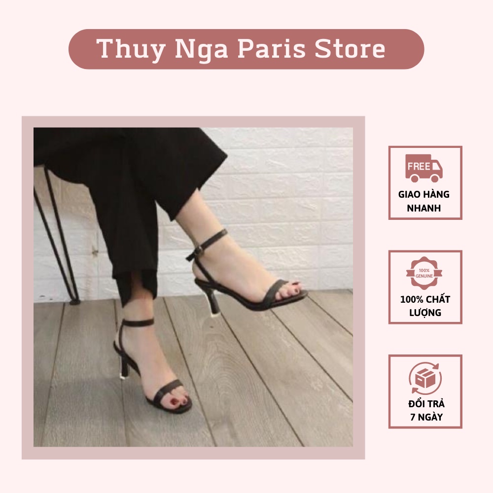Giày Sandal Cao Gót Quai Ngang Dây Mảnh Đơn Giản Tinh Tế Màu Đen/Nude/Nâu Gót Ngọn Cao 6cm