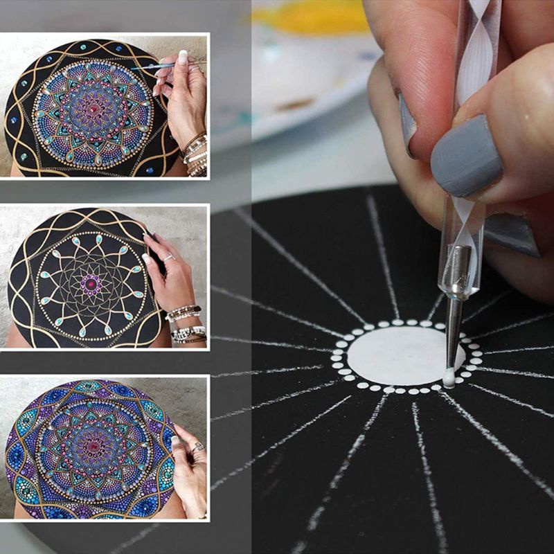 Bộ 8 Giấy Các Tông Màu Đen Hình Tròn Họa Tiết Mandala Dùng Vẽ Tranh DIY