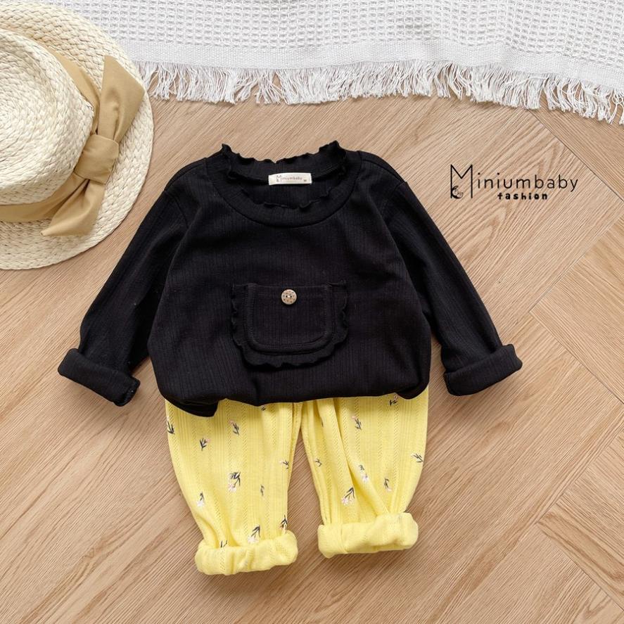 Bộ đồ dài tay quần dài thu đông cho bé gái chất liệu 100% cotton, set quần áo trẻ em Miniumbaby SB1284
