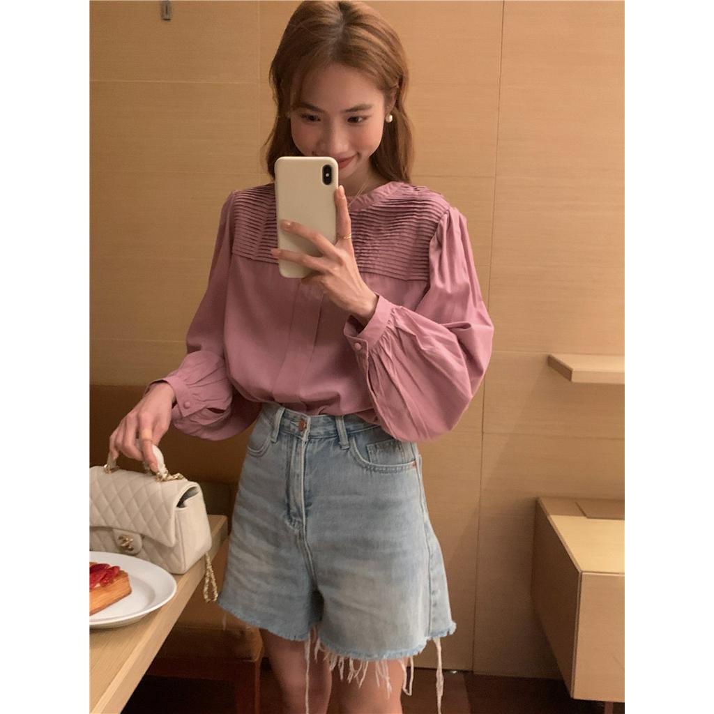 Áo Thun Dài Tay Cổ Tròn Hai Cách Mặc Trước Và Sau Lưng Thiết Kế Xếp Ly 62469