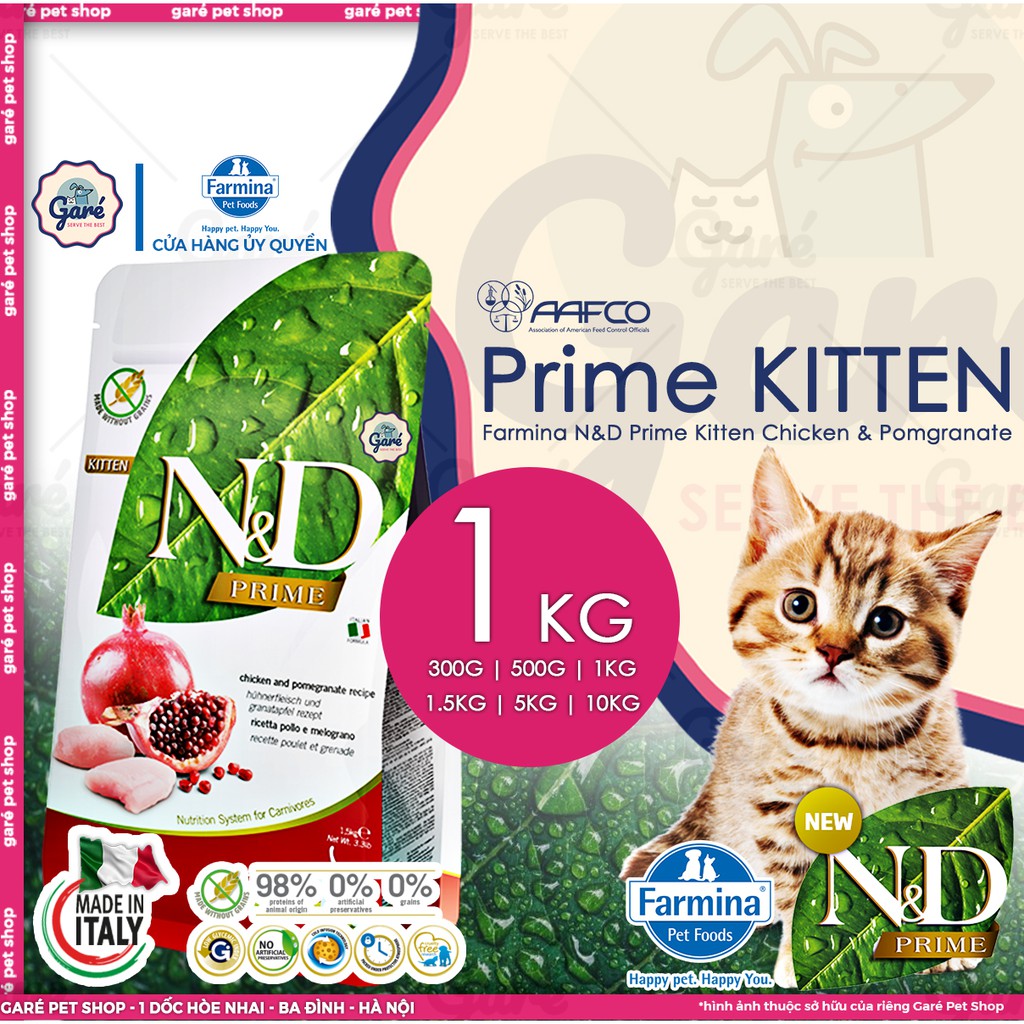 1kg - Hạt N&D ™ Kitten Chicken & Pomgranate cho Mèo dòng Prime - Farmina ® N&D ™ Prime Chicken& Pomgranate for Kitten