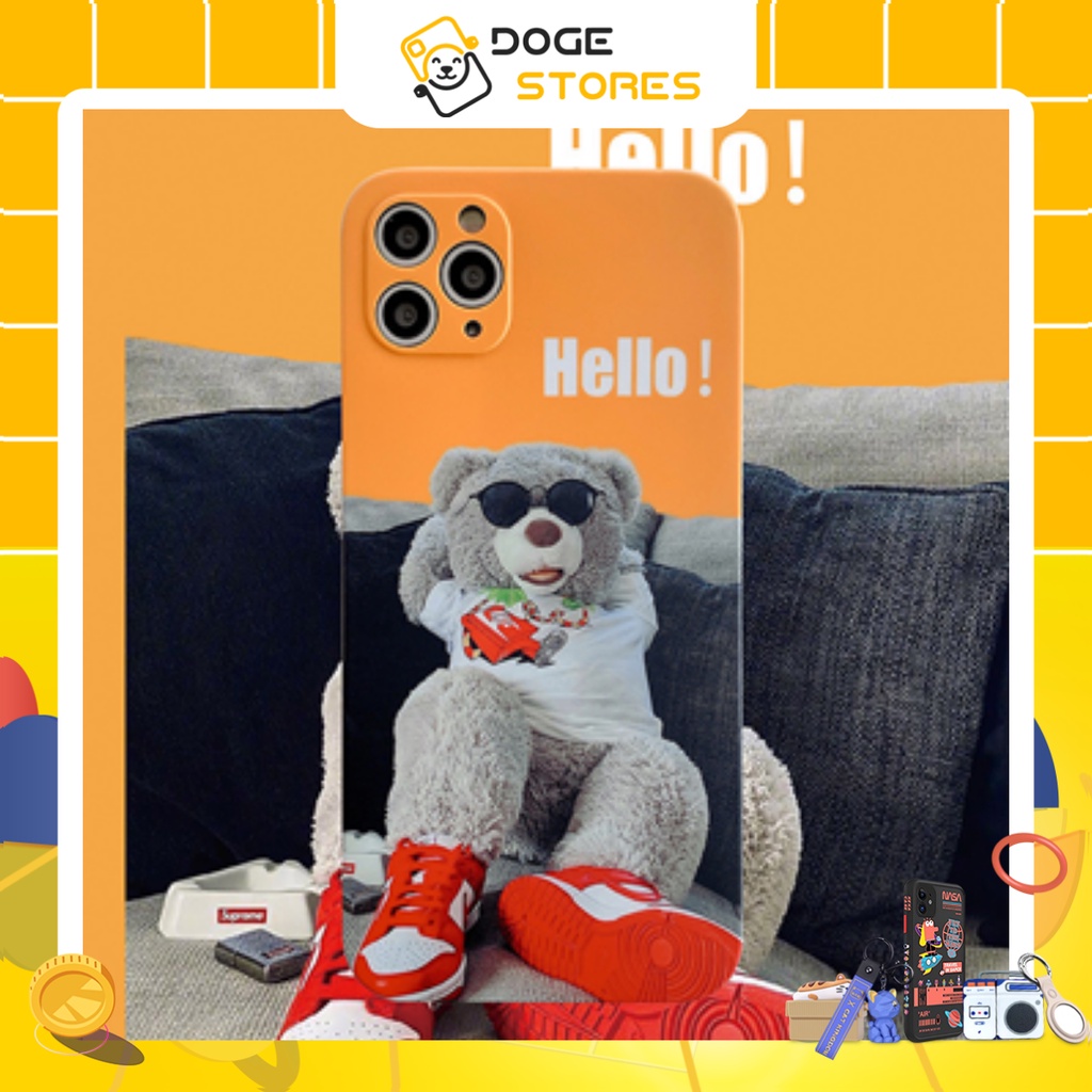 Ốp lưng cao cấp Teddy Bear Hello Vàng - Chó Xám IP X/IP XS MAX/IP 11/IP 11 PRO MAX/IP 12/IP 12 PRO/IP 12 PRO MAX