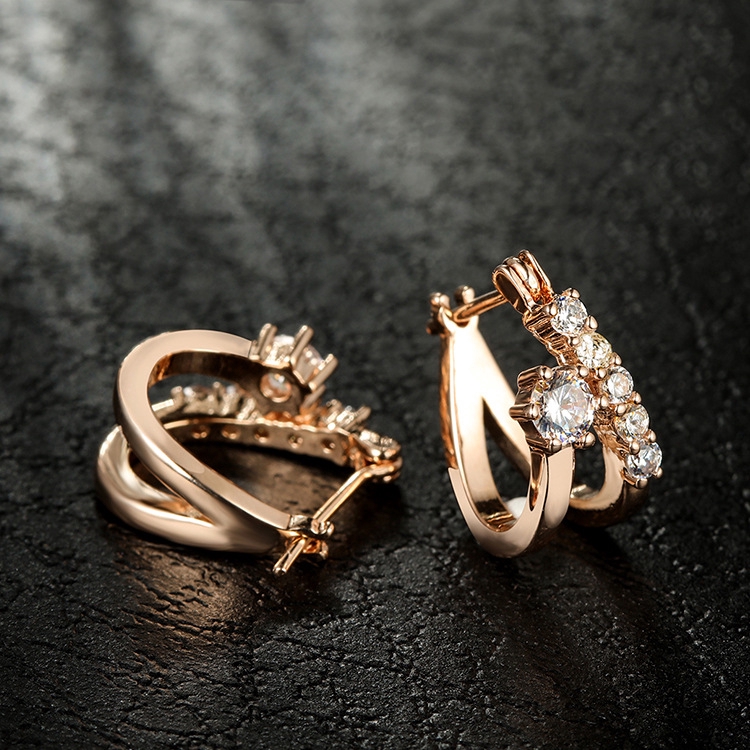 Bông Tai Mạ Vàng Hồng 14k Đính Pha Lê Sang Trọng (3 Màu)