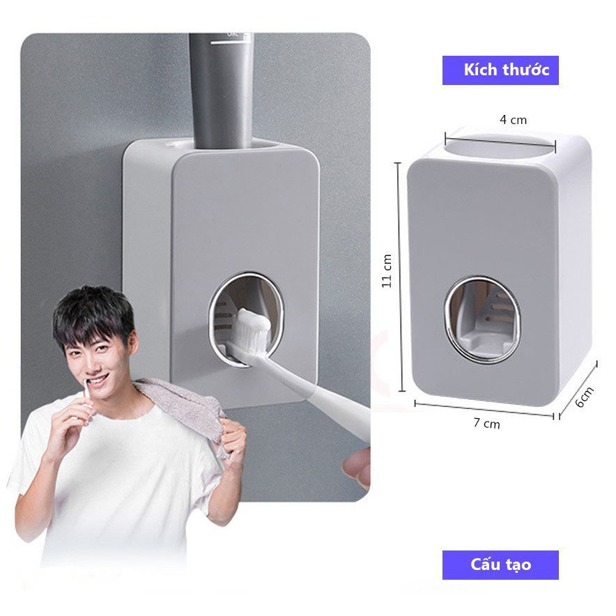 Bộ Nhả Kem Đánh Răng Tự Động Cao Cấp EONEN, Có Ngăn Đựng Đồ Riêng Tặng Kèm Miếng Dán.