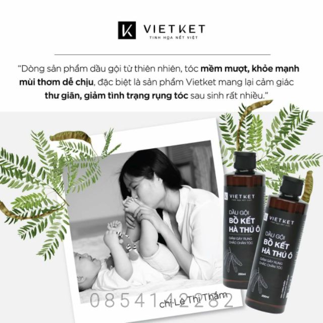 Dầu gội bồ kết - hà thủ ô Vietket [ Tóc khỏe tự nhiên - Đen bóng - Sạch gàu ]