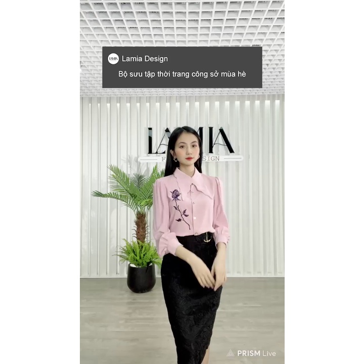 Áo sơ mi nữ hè Lamia Design SM342 màu hồng thêu hoa