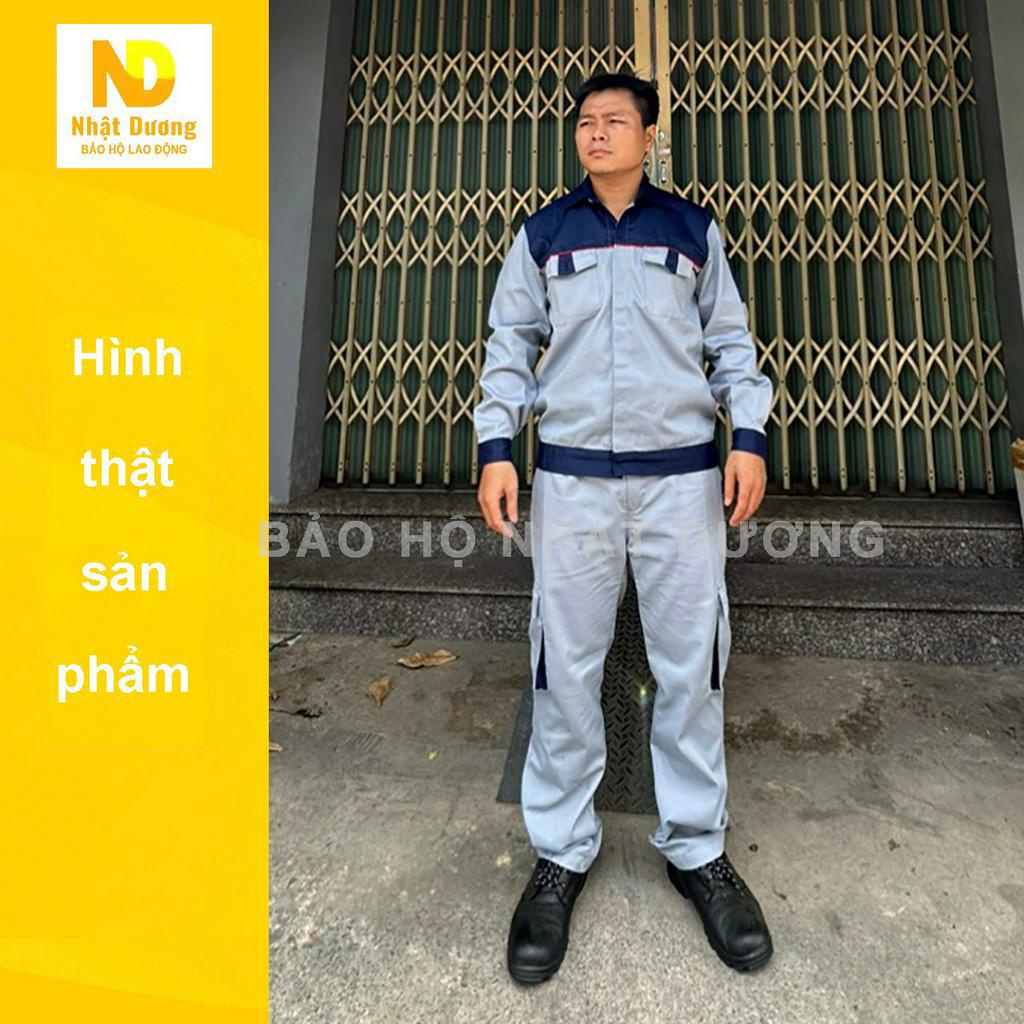Quần áo bảo hộ lao động nam Nhật Dương ND01 vải kaki 3/1 dài tay túi hộp, Đồ bảo hộ lao động bền chắc cho công nhân