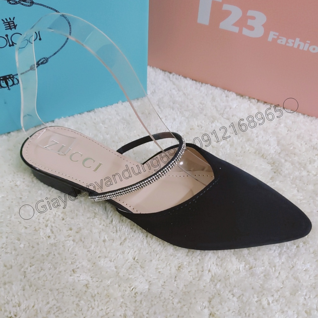 Sục 3p đế liền dây đá nhung gót vuông