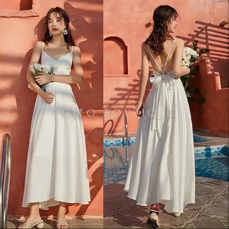 ĐẦM MAXI 2 DÂY - VÁY NỮ TRẮNG HÈ HỞ LƯNG – GD102 | BigBuy360 - bigbuy360.vn