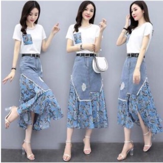 Set váy jean nữ cao cấp thiết kế phối voan trẻ trung thanh lịch QCNP1832