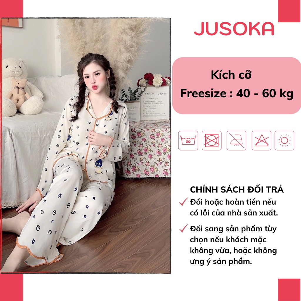 Đồ ngủ nữ mặc nhà dài tay bộ pijama lụa dễ thương JUSOKA