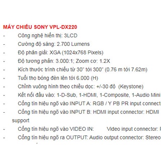 MÁY CHIẾU SONY VPL - DX220