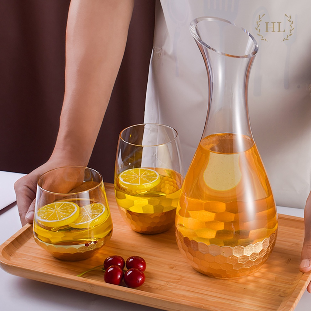 Cốc thủy tinh borosilicate chịu nhiệt Home Decor Cao Cấp | LY TT CHỊU NHIỆT DÁNG BẦU VÂN TỔ ONG NHÚNG VÀNG KIM 24k
