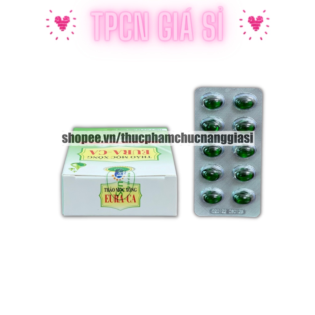 Viên xông thảo mộc, tinh dầu EURA CA tinh dầu bạc hà, hỗ trợ giảm cảm cúm, thông mũi, họng – Hộp 20 viên