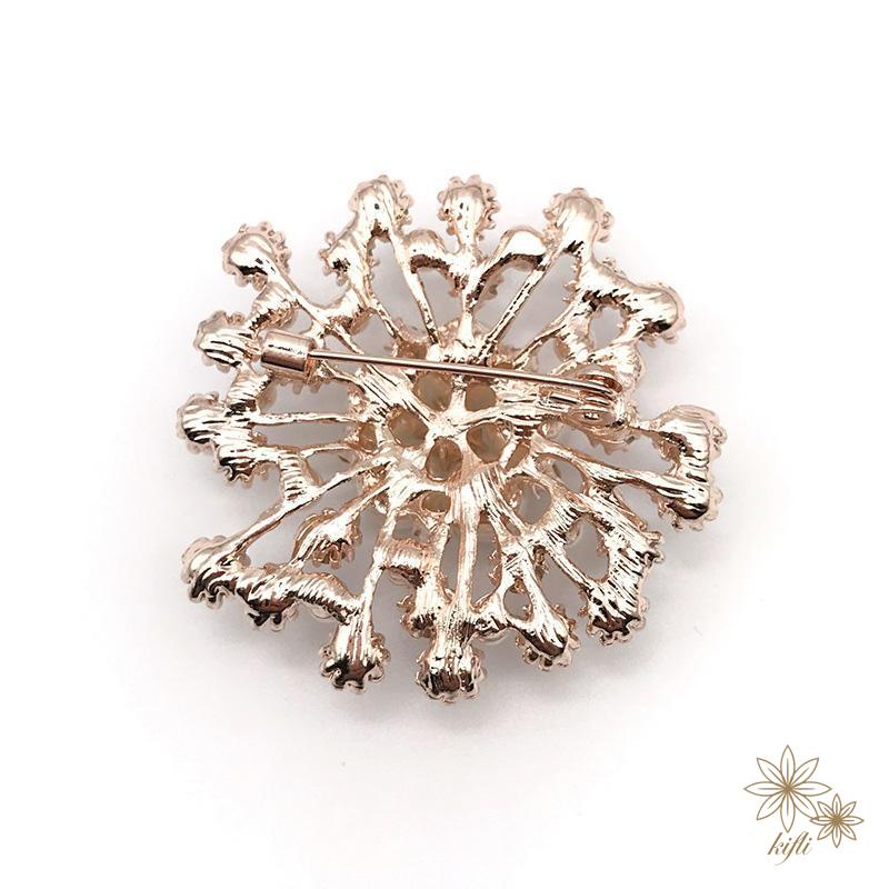 【kifli】Ghim gài áo hình hoa tuyết mạ vàng đính đá và ngọc trai nhân tạo phong cách Hàn Quốc