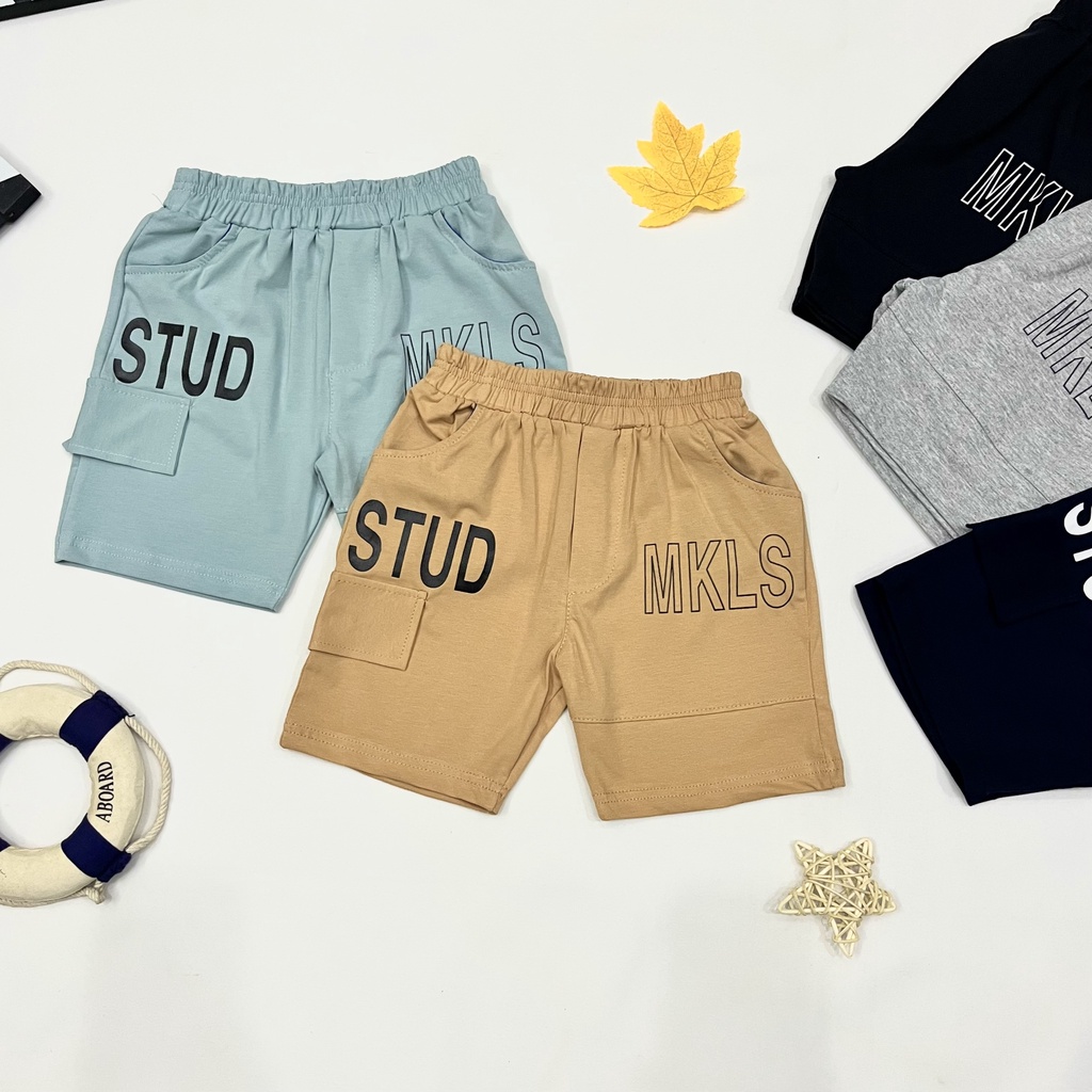 Quần short cho bé trai đi học 3 sọc thể thao thun cotton do giãn mềm mát từ 12-27kg