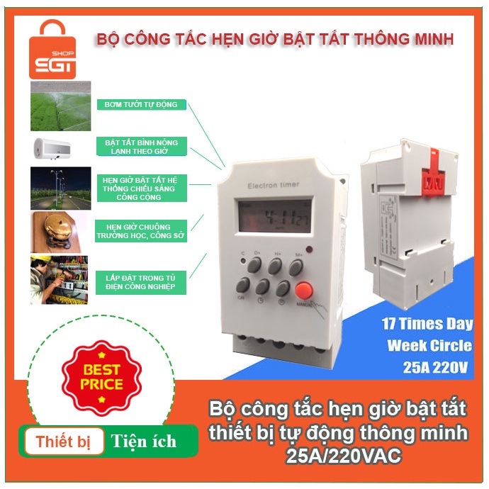 Bộ công tắc hẹn giờ bật tắt thông minh SGTTimer25 25A/220VAC