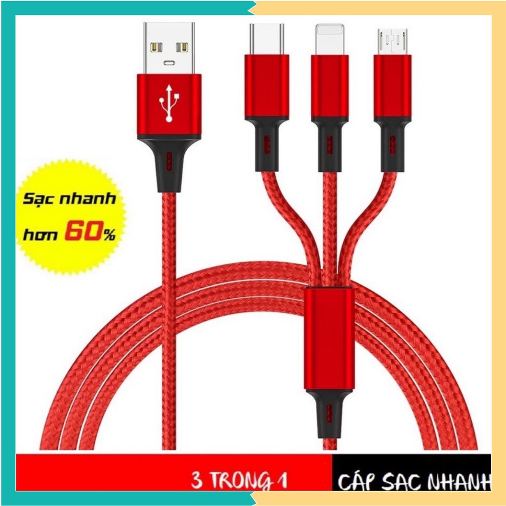 Cáp Sạc 3 Đầu Đa Năng | Dây Sạc 3 Đầu Thông Minh Dây Dù Cực Bền | sacdaydu Center.Shop.10