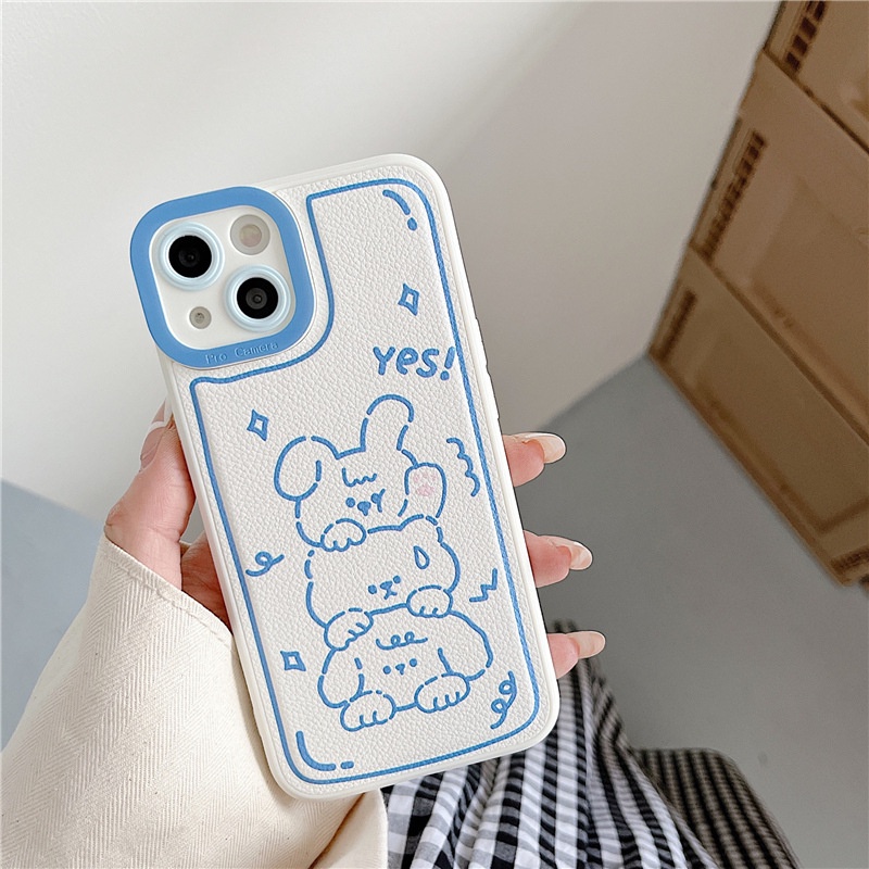 Ốp lưng iphone Ốp Điện Thoại Da Màu Trơn Hình Thỏ Cho iphone7 7plus 8 8plus xs 11 12 13 pro max plus max promax Dinuo case