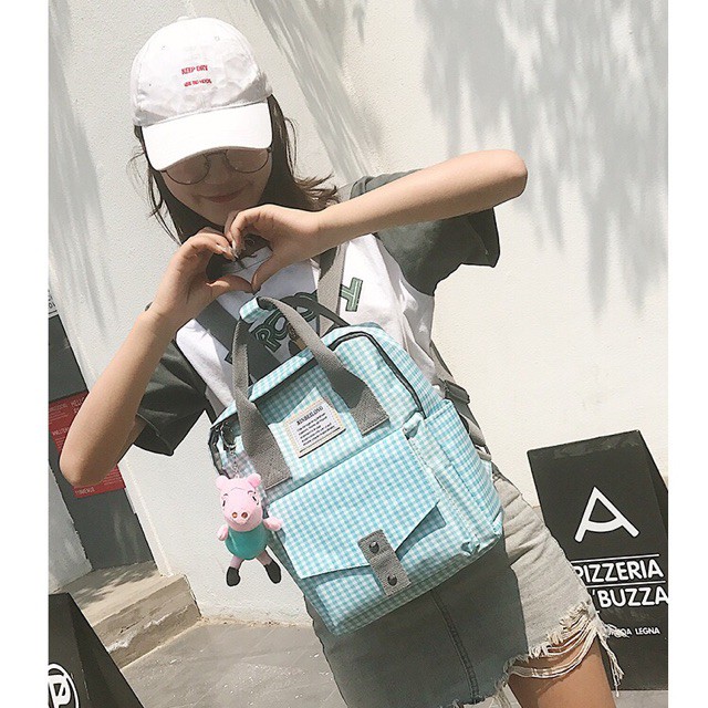 balo vuông đi học, balo vải ,balo kẻ caro style Cao Cấp