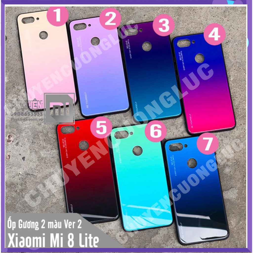 [BAO GIÁ] Ốp lưng Xiaomi Mi 8 Lite gương cứng 2 màu Ver 2 , viền TPU dẻo đen