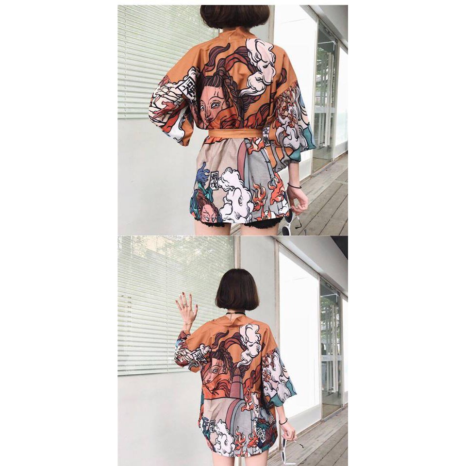 Áo kimono haori happi Bách Quỷ Màu đen & nâu