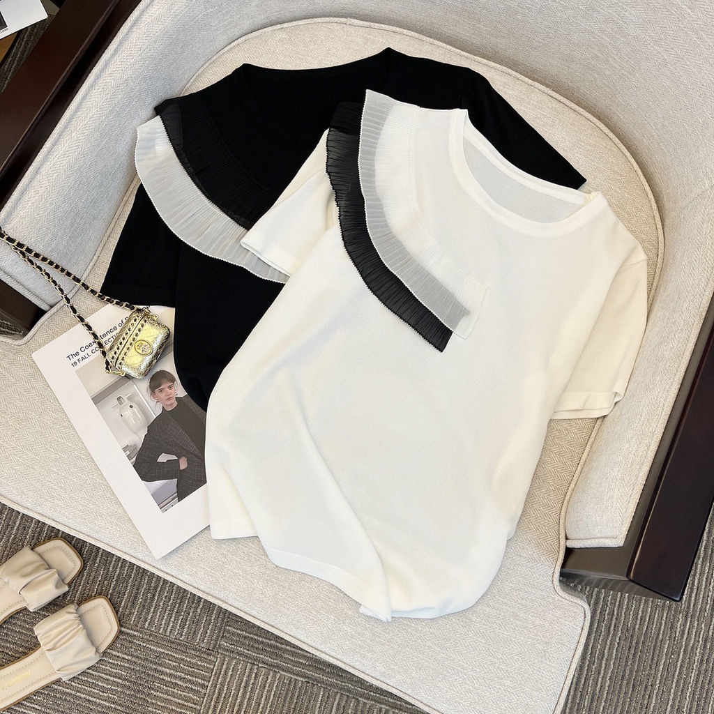 Áo Len Tay Ngắn Thiết Kế Khoét Lỗ Nhỏ Nhắn Thời Trang Mùa Hè Hàng Mới