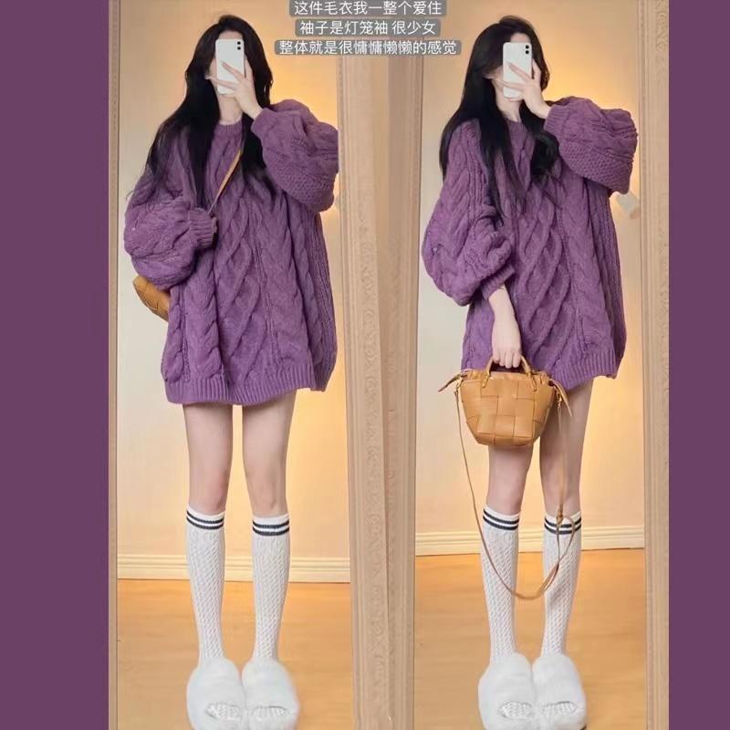 Áo Len Nữ Dài Tay Dệt Kim Sweater Dài Qua Mông Thu Đông Dày Vintage Retro Bánh Bèo Đi Học Đi Làm Chali VL007