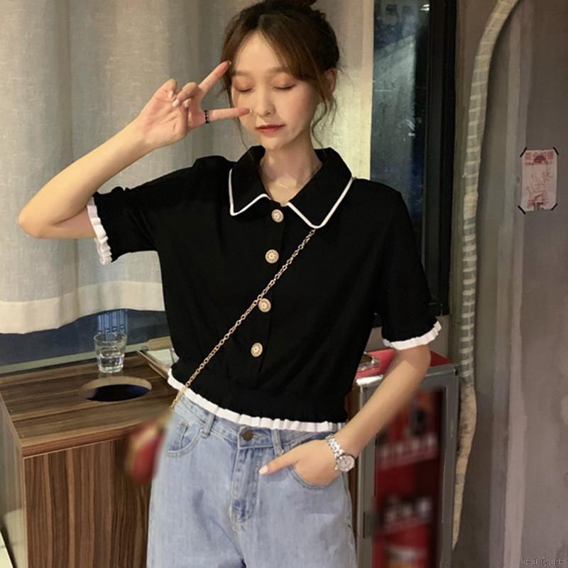 Áo dệt kim thân ngắn tay ngắn thiết kế thanh lịch thời trang cho nữ | BigBuy360 - bigbuy360.vn