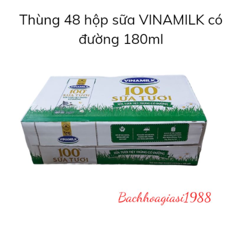 NOW SHIP -Thùng 48 hộp sữa tươi tiệt trùng Vinamilk Có đường/Không đường/Ít đường/dâu/Socola 180 ml