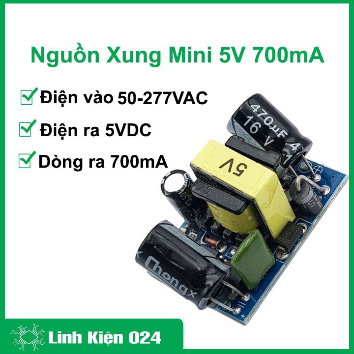 Mạch nguồn xung mini 5V 700mA loại mới, module bảo vệ quá dòng, quá nhiệt, quá nguồn, ngắn mạch