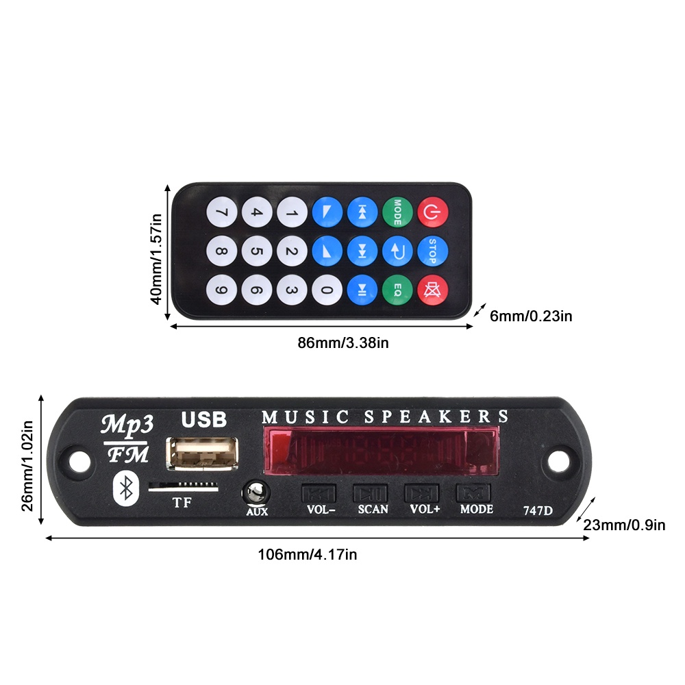 Bo mạch giải mã pcbfun 9V 12V BT 5.0 MP3 USB AUX SD FM Radio MP3/ WMA/ WMA/ WAV/ FLAC/ APE màn hình màu chất lượng cao