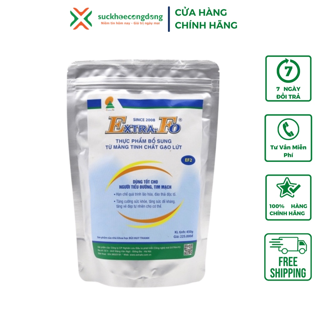 COMBO 2 GÓI TINH CHẤT MÀNG GẠO LỨT CHO NGƯỜI BỆNH TIM MẠCH VÀ TIỂU ĐƯỜNG EXTRA-FO EF2 (450g)