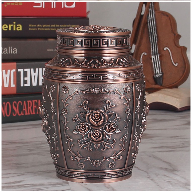 Hộp đựng chè hay đồ dùng nhà bếp bằng đồng giao hoa văn ngẫu nhiên