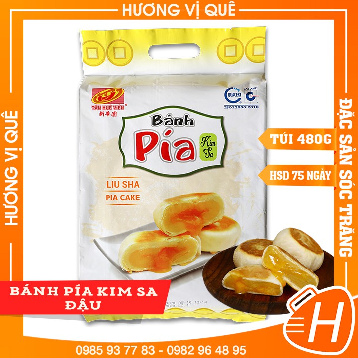 Bánh Pía Kim Sa Đậu Tân Huê Viên - Túi 480g(12 Cái) - Đặc Sản Sóc Trăng