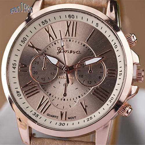 GAO_Lady's Fashion Geneva Roman Numerals Faux Leather Band Quartz Wrist Watch