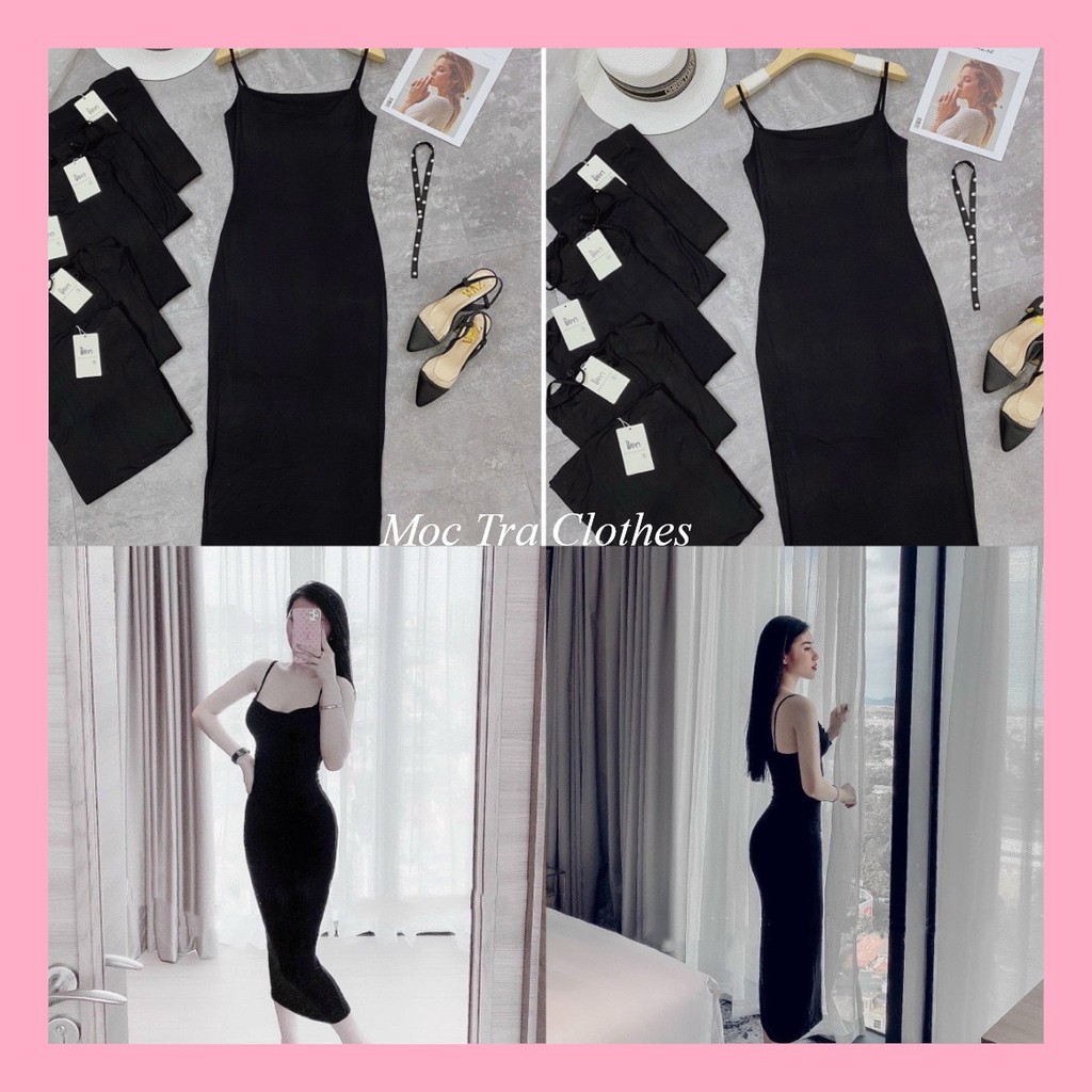 Váy nữ maxi dài thiết kế 2 dây xòe nhẹ chất thun tăm co dãn, Đầm hai dây nữ dự tiệc rẻ đẹp
