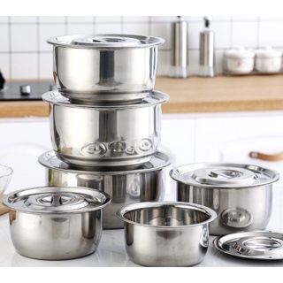 Bộ 5 thố inox hình tròn đựng thực phẩm có nắp tiện dụng