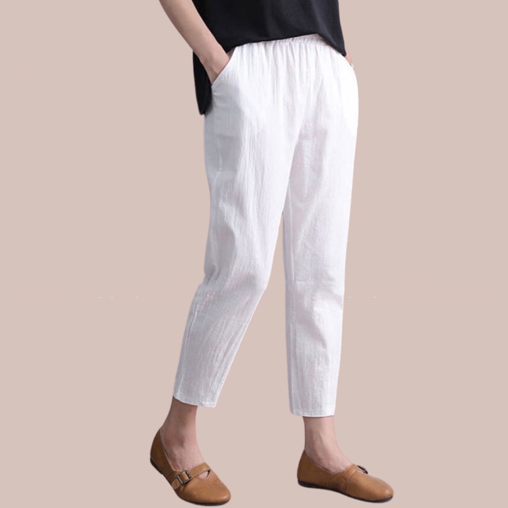 Quần đũi nữ cạp chun Banamo quần baggy đũi lưng thun chất đũi nhẹ mát 39