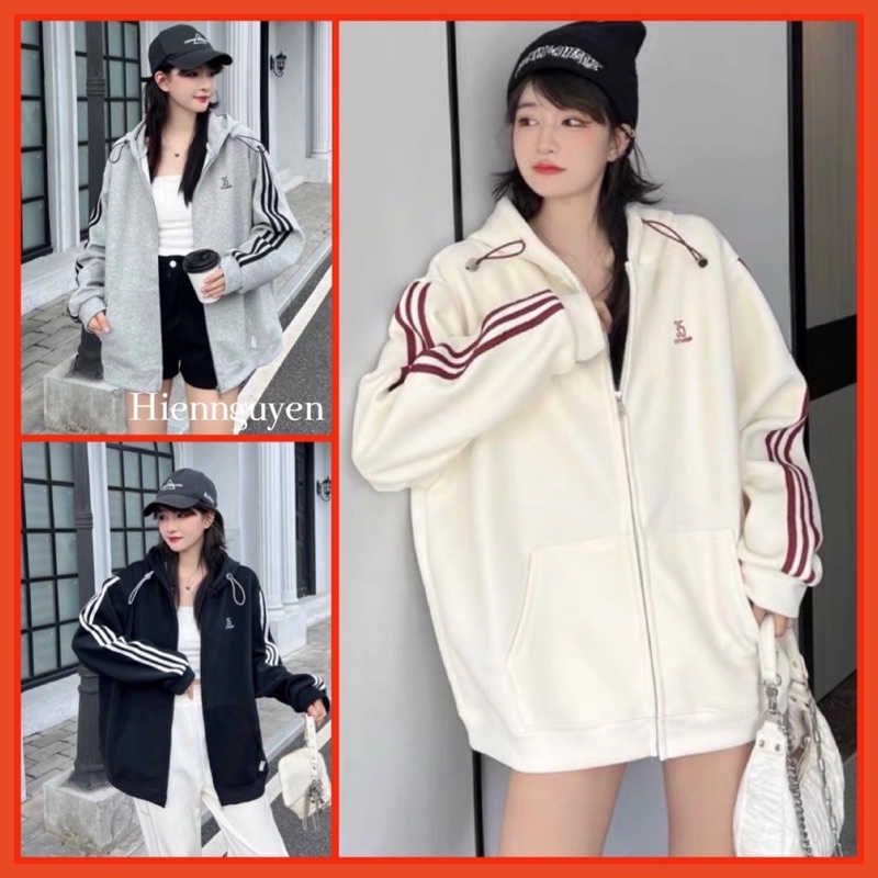 Áo Khoác Nỉ Rót Tay Thêu 35 GYUOP Unisex [FREESHIP] Hoodie zip form rộng tay bồng kiểu dáng thể thao đường phố hàn quốc